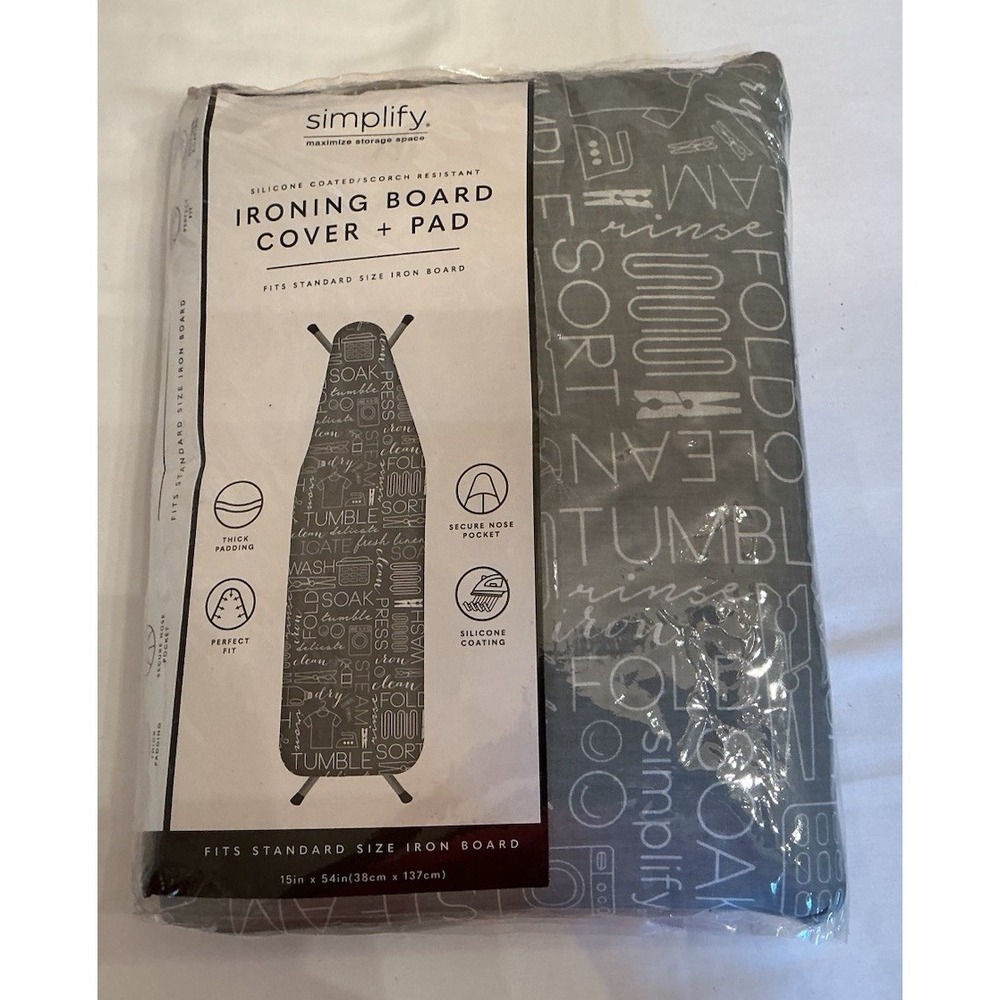 NEW Simplify Silicone Coated Ironing Board Cover & Pad Gray 15x54 Standard Size